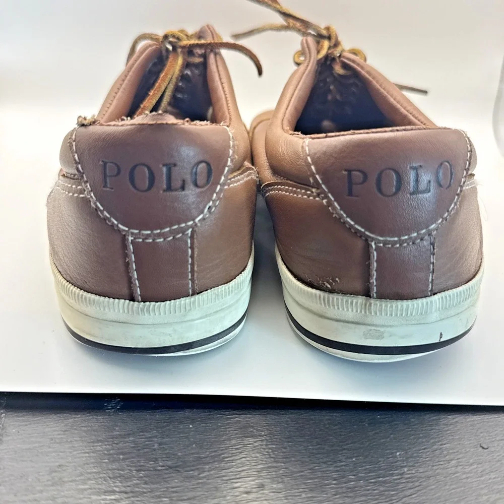 Polo Ralph Lauren VAUGHN Brown Leather Lace Casual Boat Shoes Men's Size US 14 D